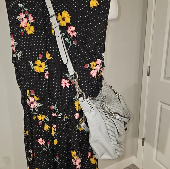 Coach Kristen Woven Round Leather Satchel $498 Authentic Gray/Silver VGUC - Picture 4 of 16